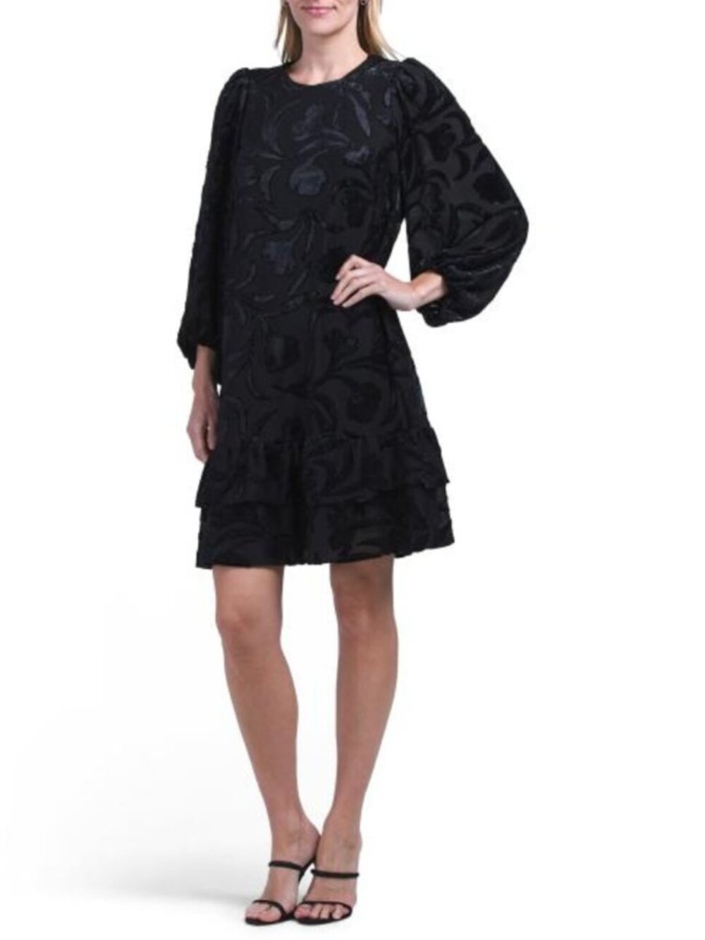 ANNE KLEIN Double Tier Dress Blouson Sleeve Mini Dress